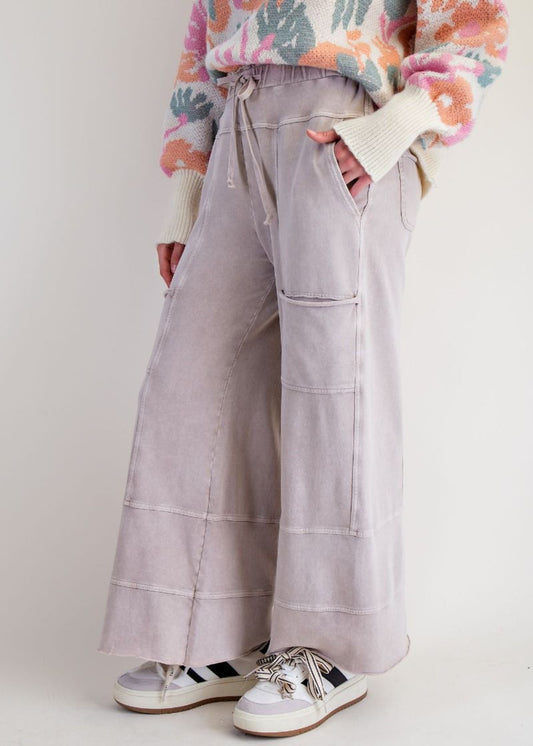 CANDICE MINERAL WASHED PANTS - LIGHT KHAKI