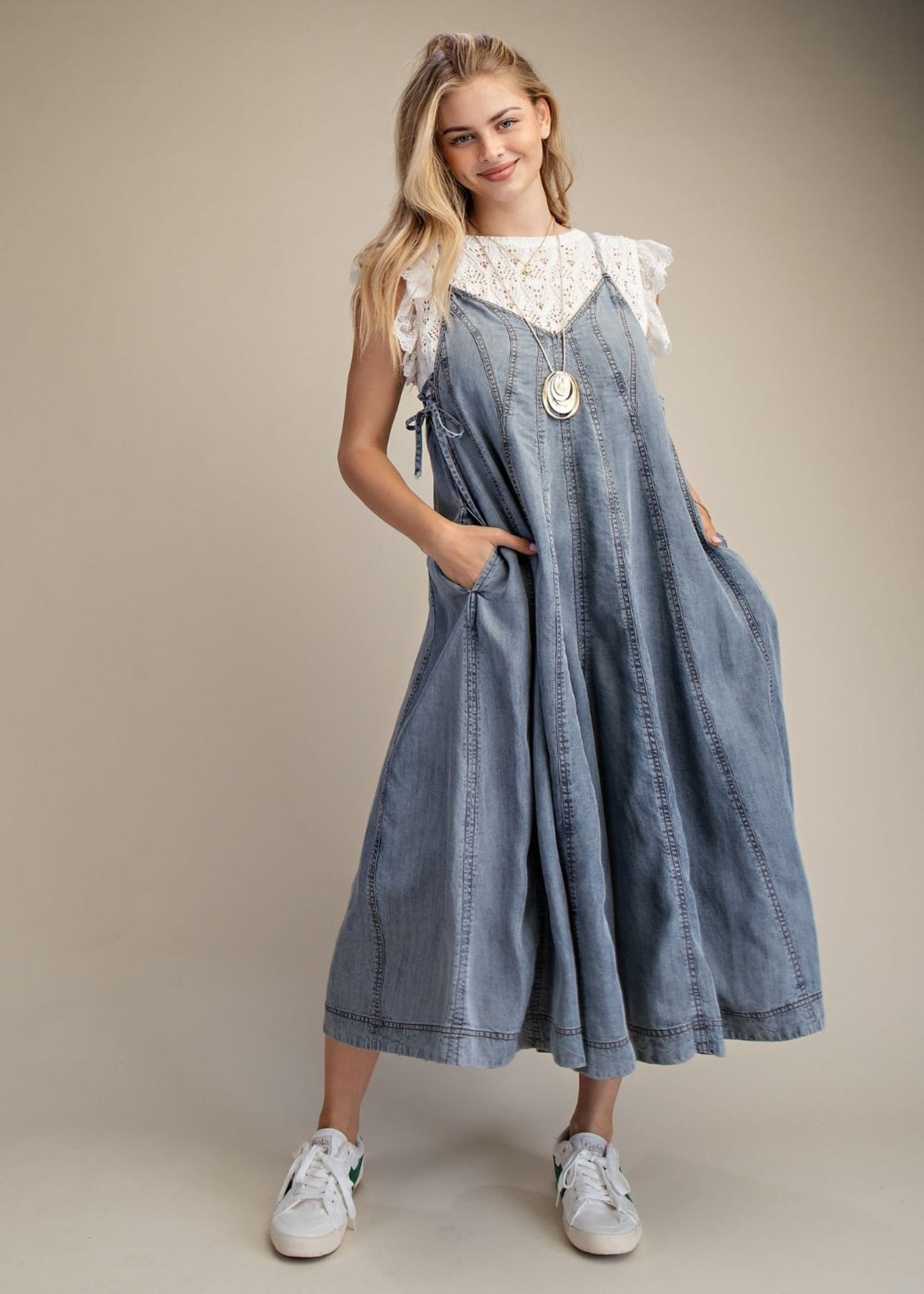 MILLIE WIDE LEG JUMPSUIT - WASHED DENIM