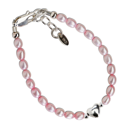 Girls Sterling Silver Pink Pearl Baby Heart Bracelet  Destiny Pink