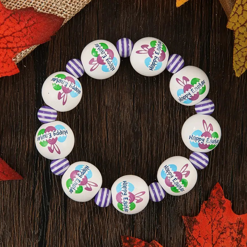 Easter-Themed Handmade Beaded Stretch Bracelet