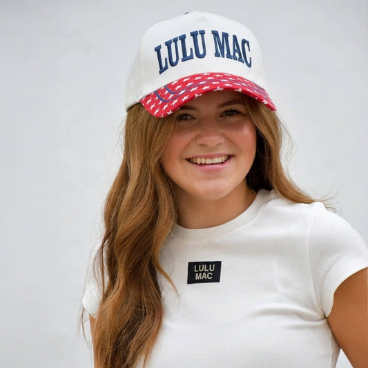 NAVY STITCH RED BILL LULU MAC HAT