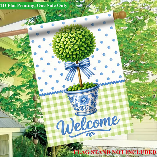 Potted Plant with Blue Ribbon Single-Sided Garden Flag