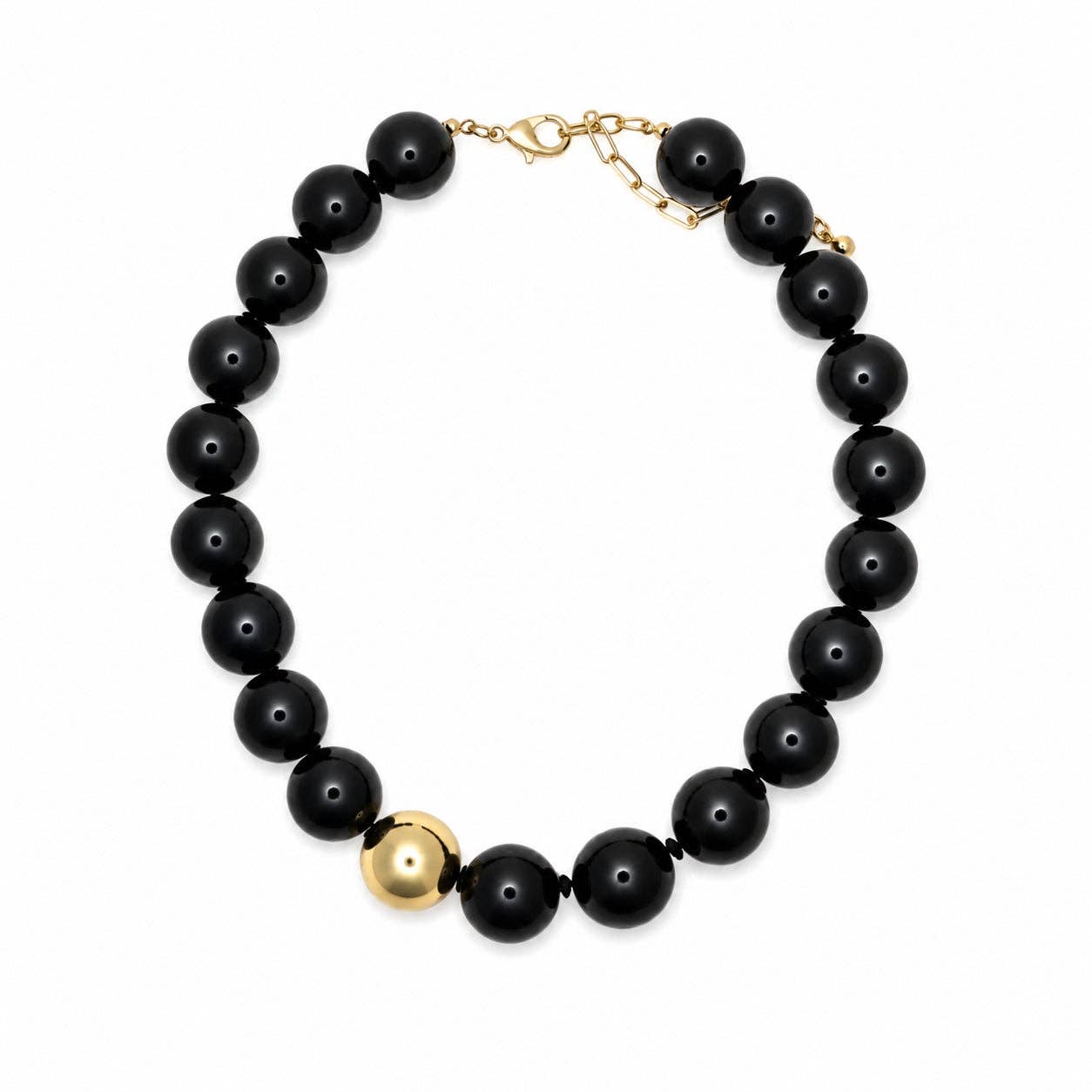 Black Resin Beaded with Gold Ball Accent 16MM 16"-18" Necklace