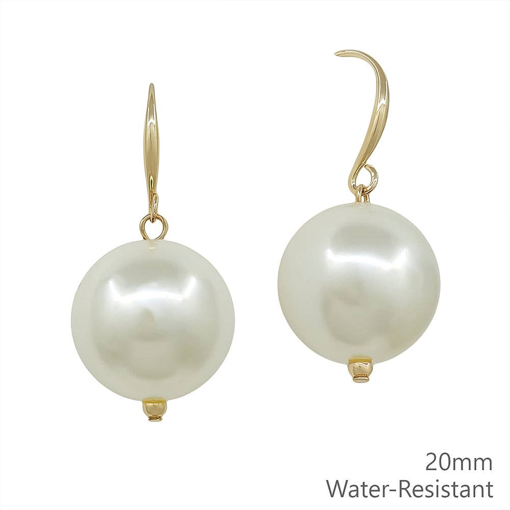 Water Resistant 20MM Pearl Fishhook Earring