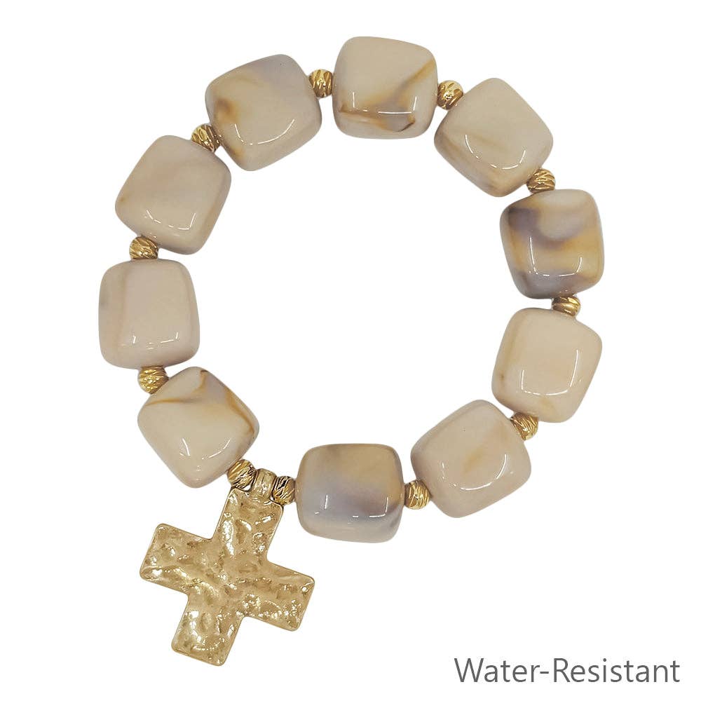 16MM Natural Resin Beaded Cross Stretch Bracelets