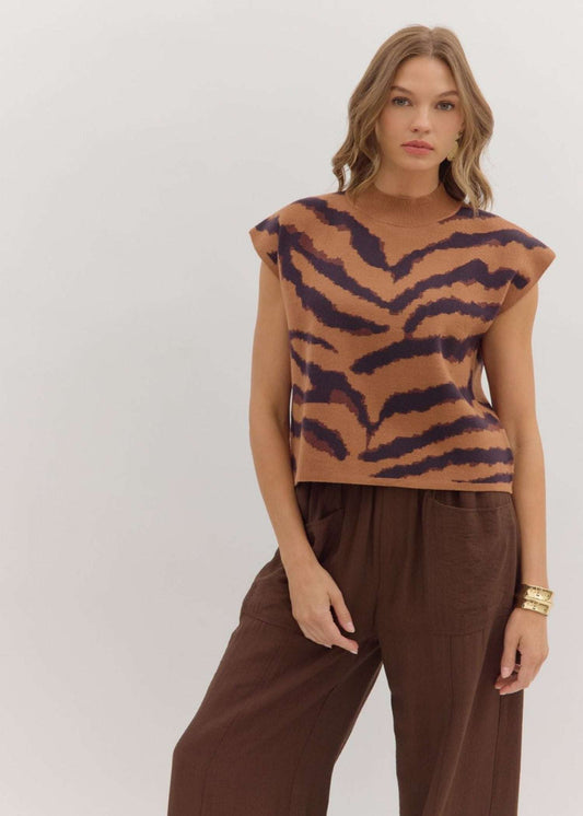 ELLERY ANIMAL PATTERN SWEATER KNIT TOP-CAMEL