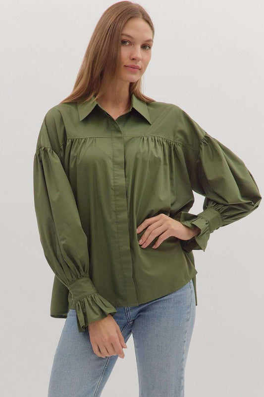 ESTELLA SOLID LONG SLEEVE TOP-OLIVE
