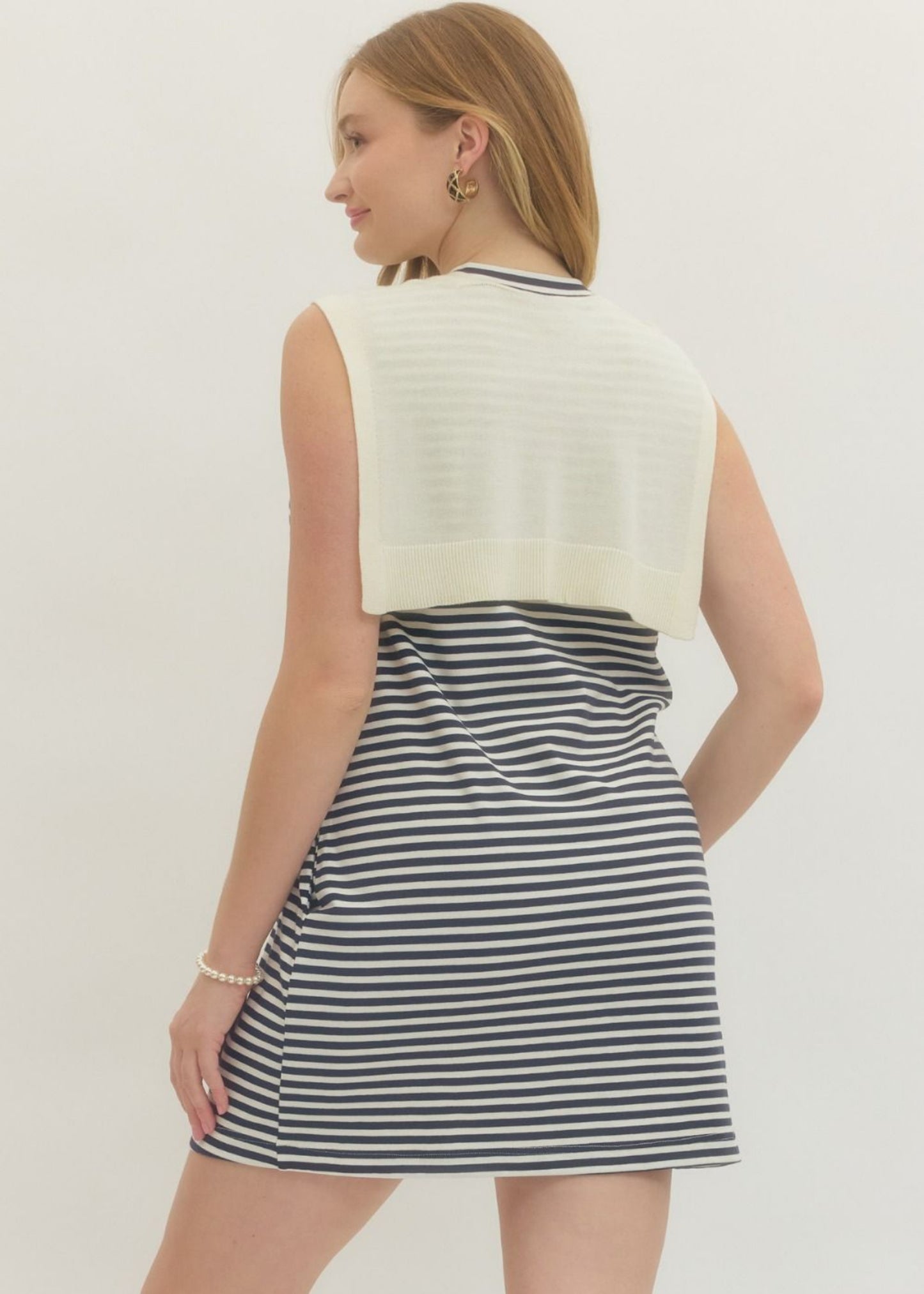 RILEY DRESS - CREAM/NAVY