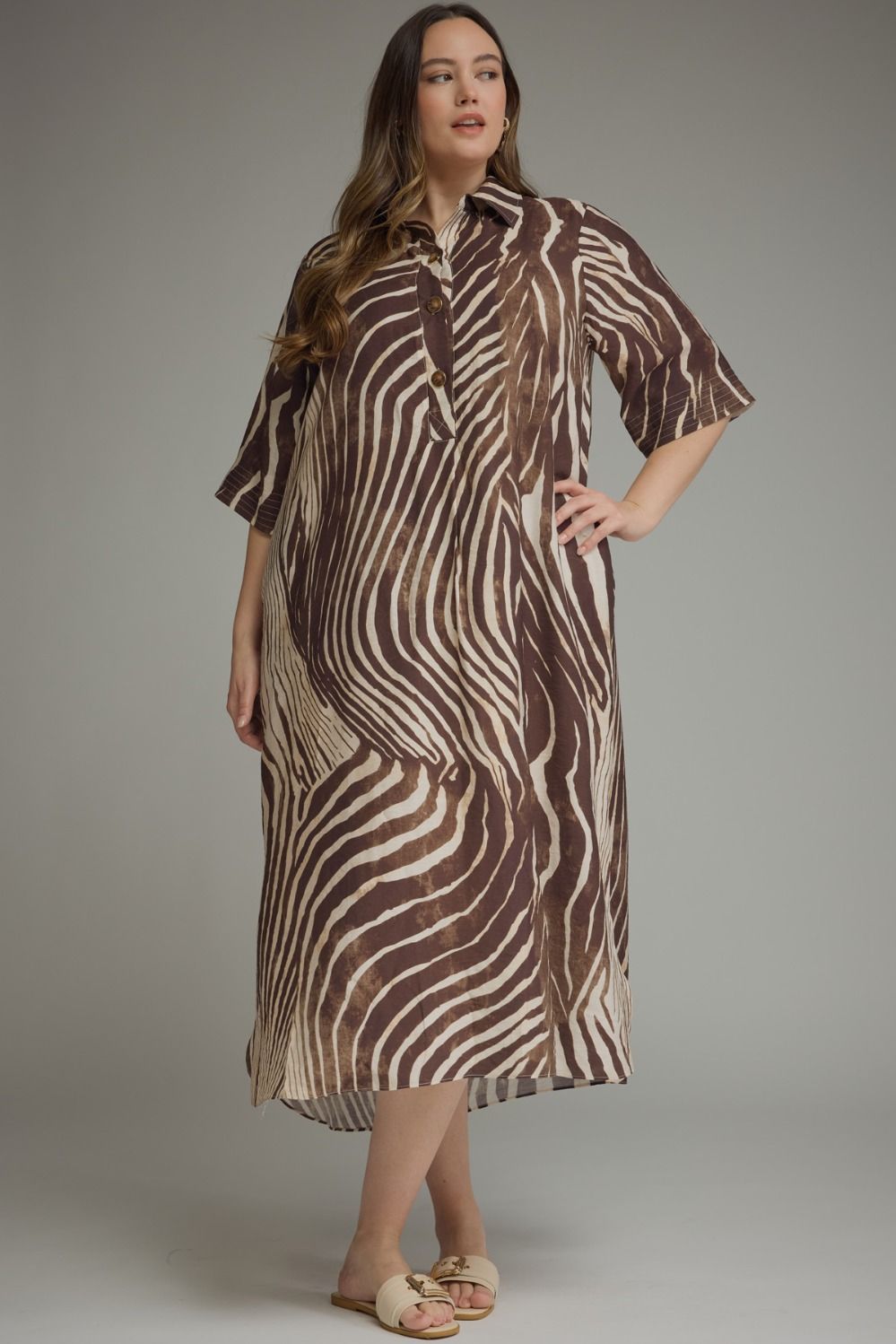 GRACIE DRESS-ZEBRA PRINT BROWN PLUS