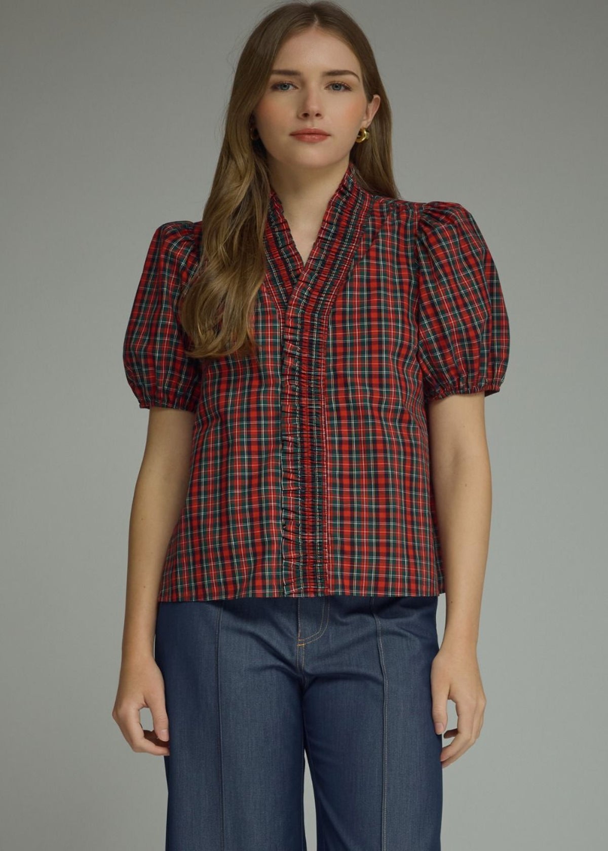 ELIZA TOP- RED PLAID