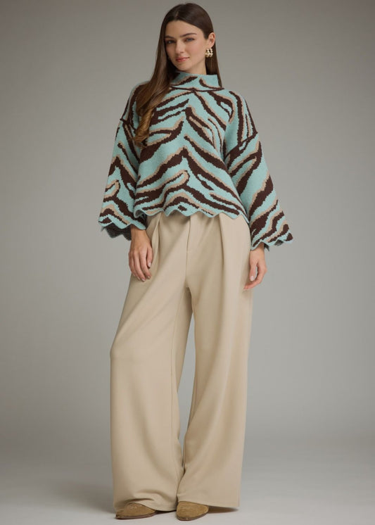 KATIE TOP- LT BLUE ZEBRA PRINT