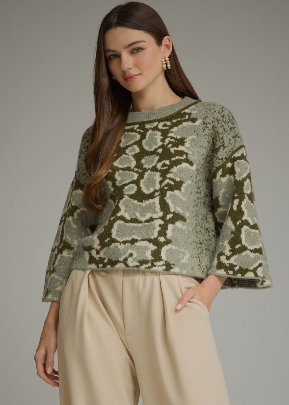 ALIX TOP - OLIVE SNAKE PRINT