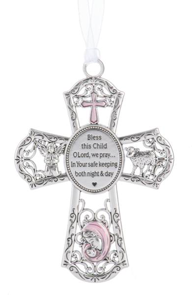 CRIB CROSS ORNAMENT-PINK