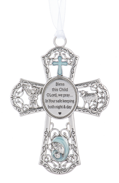 CRIB CROSS ORNAMENT-BLUE