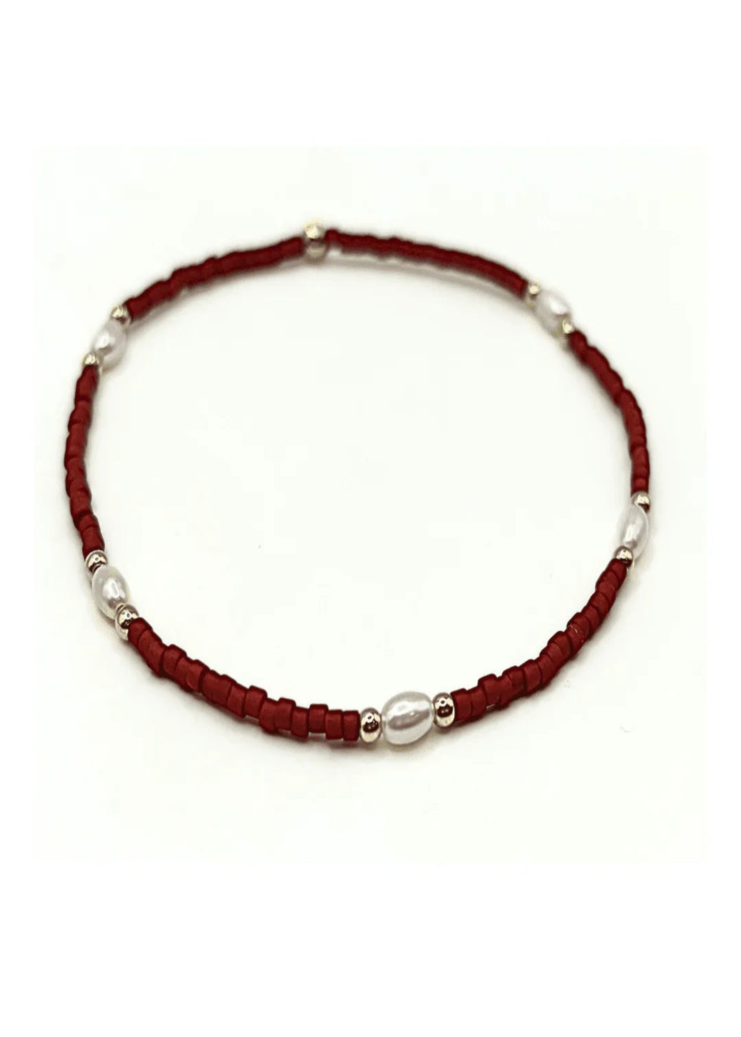Game Day Gold-Filled & Natural Rice Pearls Waterproof Bracelets- CRIMSON
