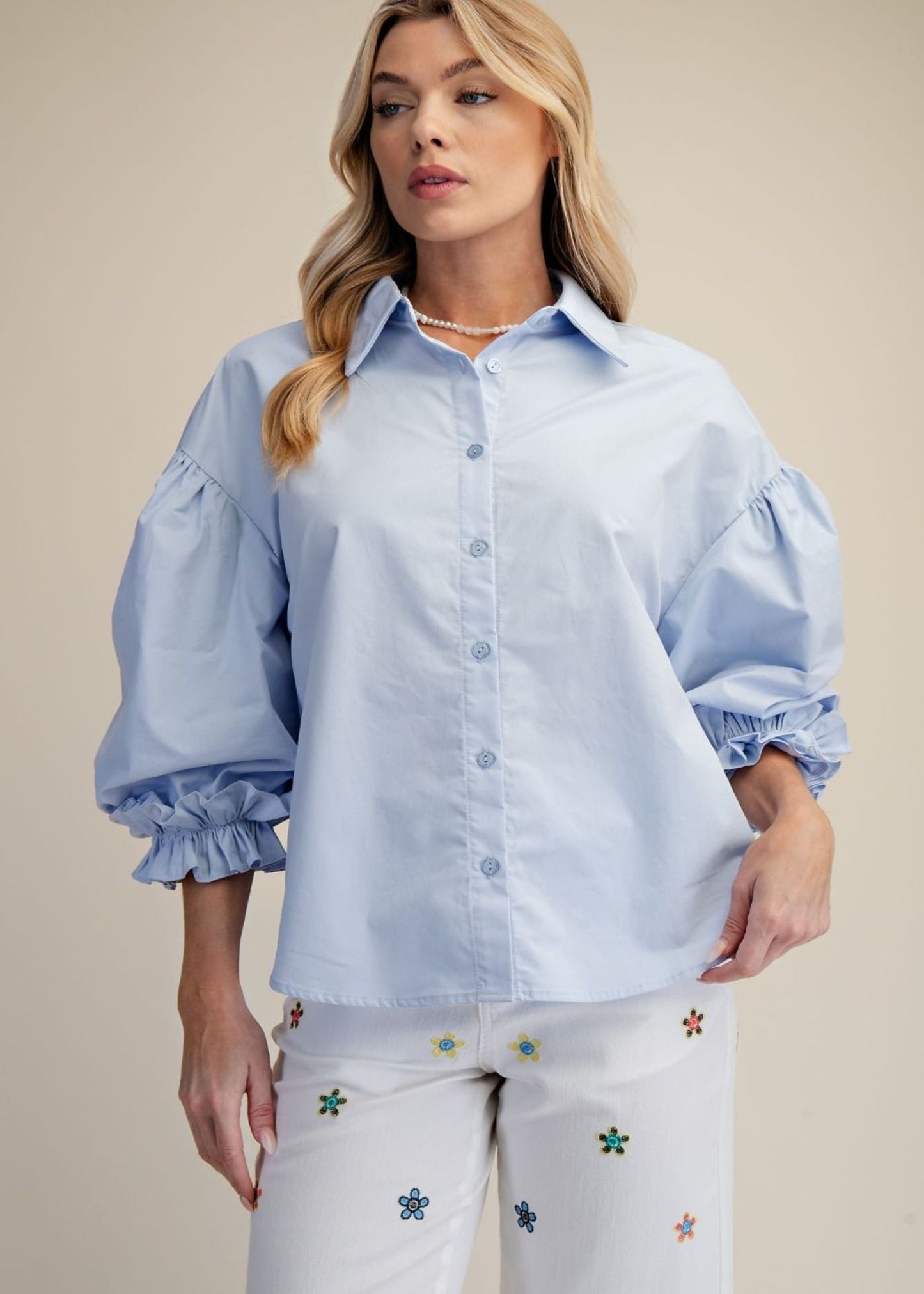 HARLEY BUTTON DOWN TOP - COTTON BLUE