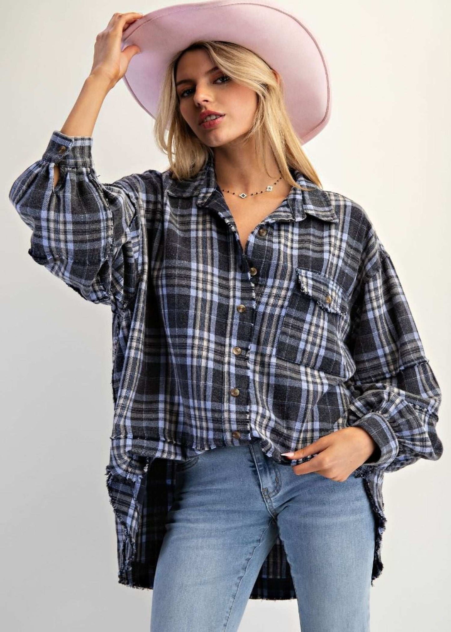 ADDISON PLAID SHIRT - NAVY
