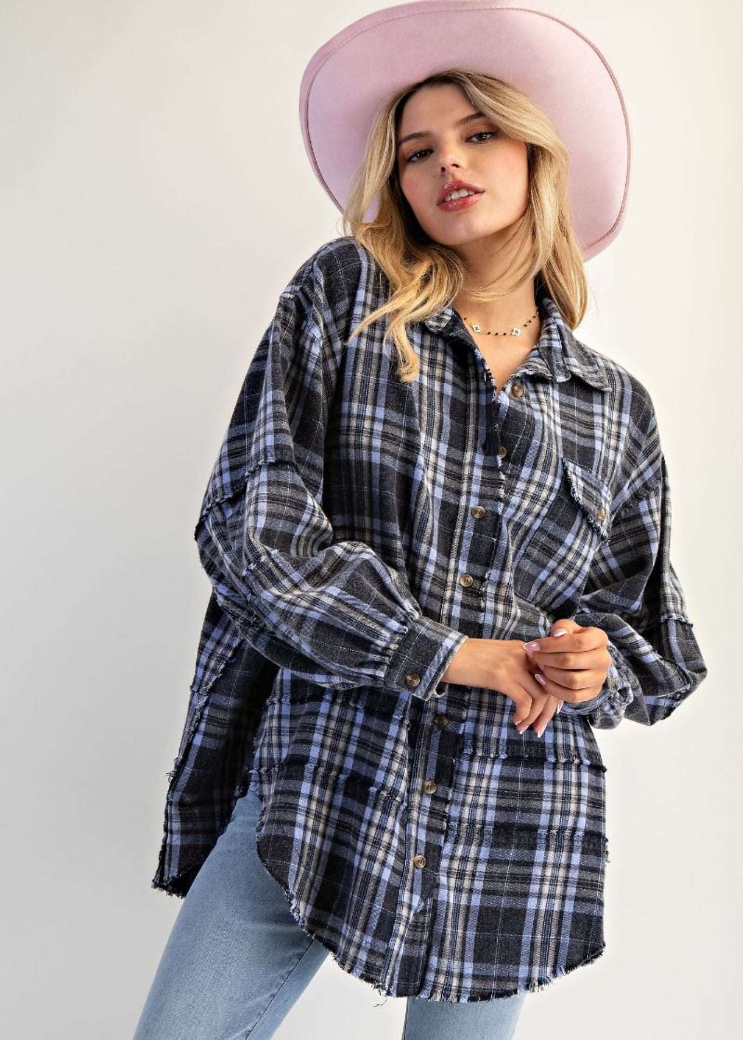 ADDISON PLAID SHIRT - NAVY