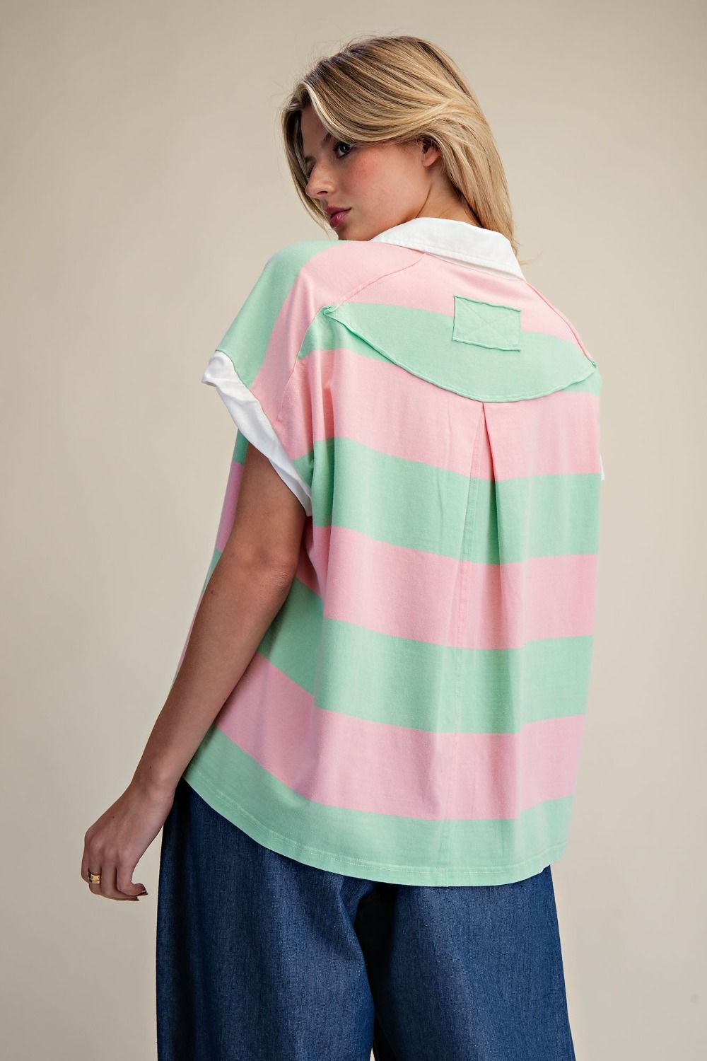 MIA STIPED WASHED TOP - SAGE PINK