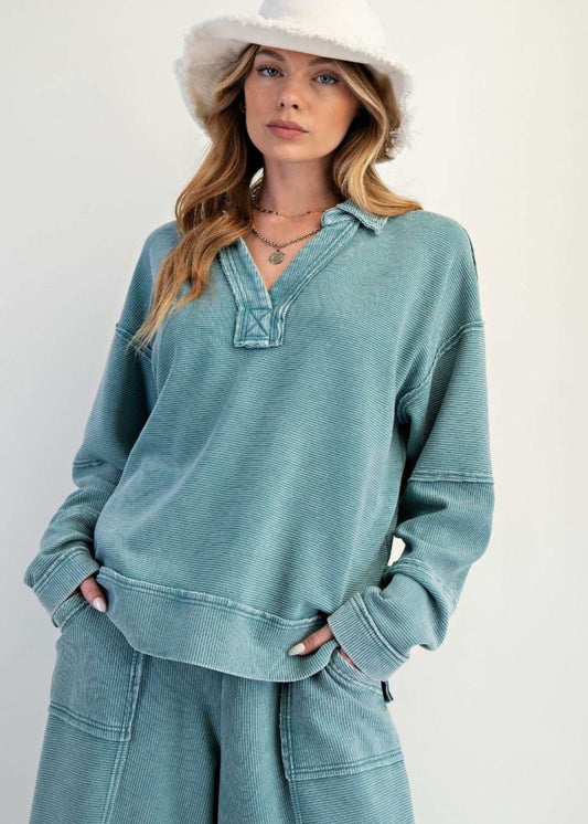 SALLY TOP  - FADED TEAL