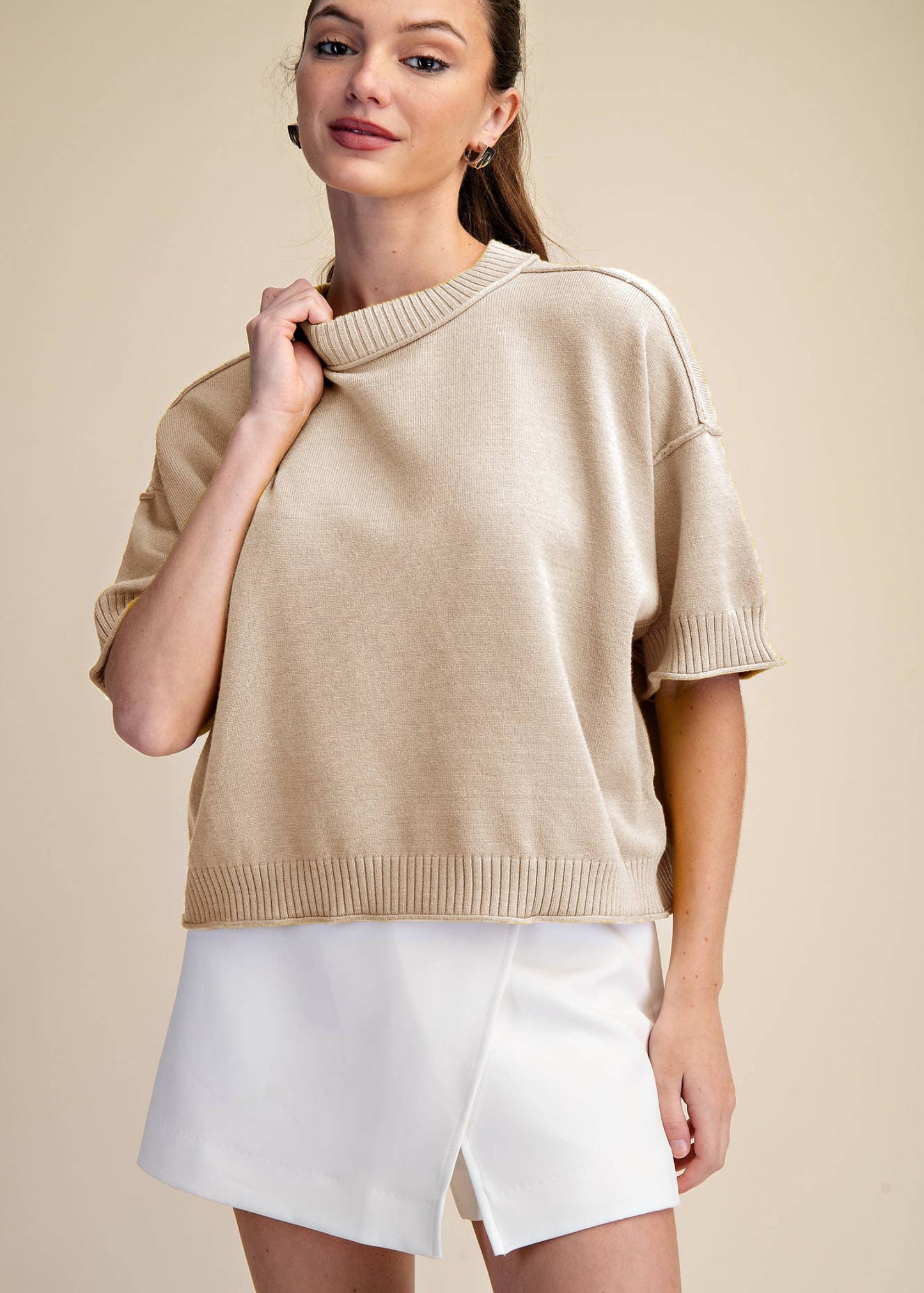 Relaxed Sweater Crew-Neck Elbow-Length Sleeve