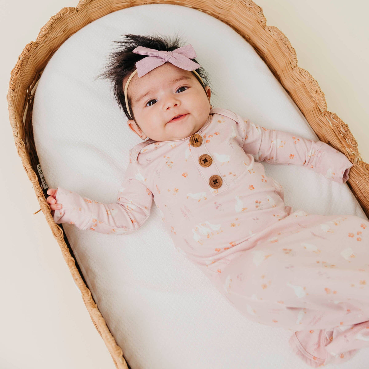 Wood Button Newborn Knotted Gown - Gigi