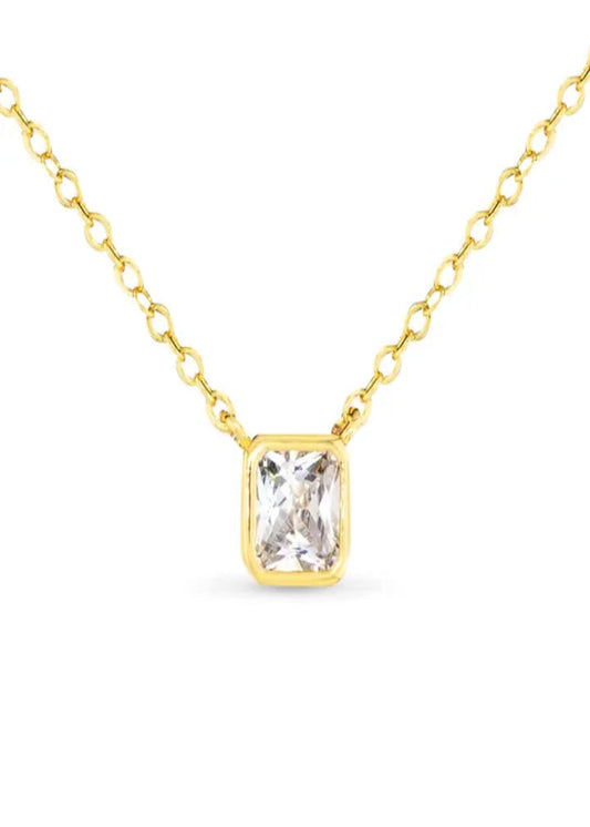 Bezel Cut Square Gold Necklace