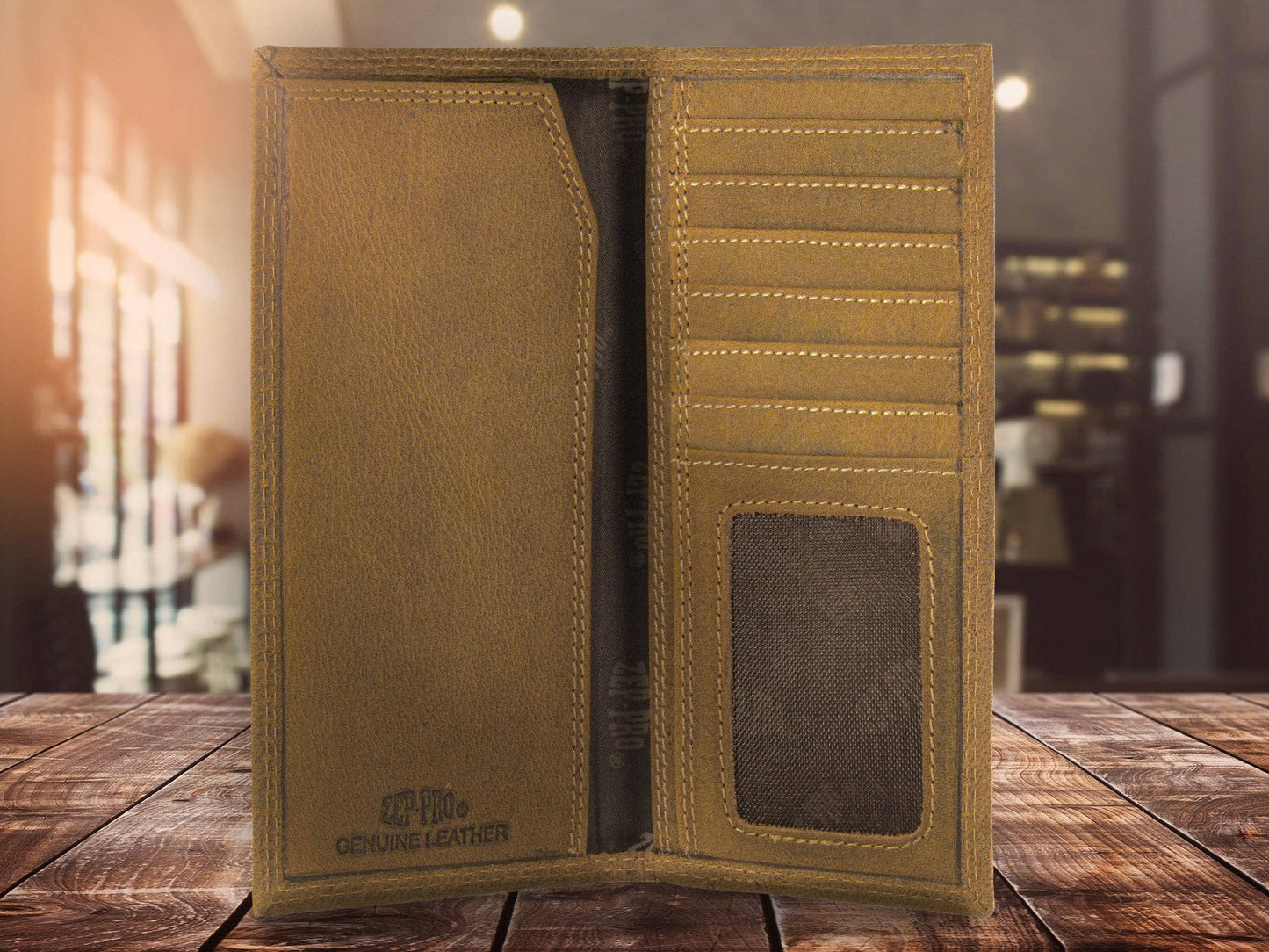 American Flag Vintage Tan Leather Secretary Wallet