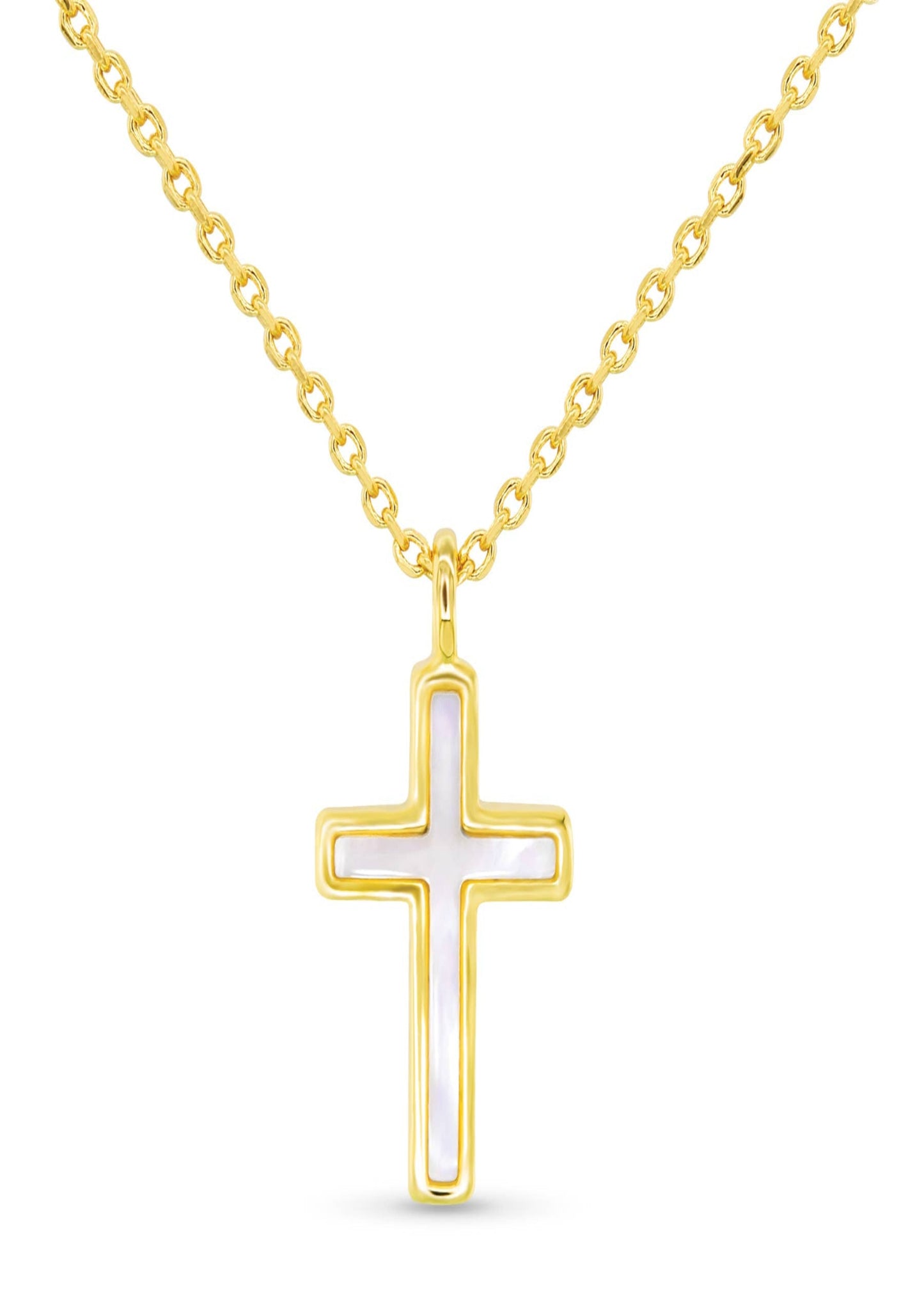 Shimmering Gold MOP Channel Inset Cross Faith Necklace
