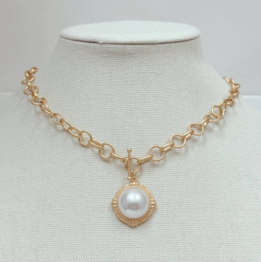 Gold Chain with Pearl Circle Charm
