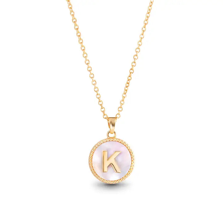 Gold Mother of Pearl Initial Necklaces