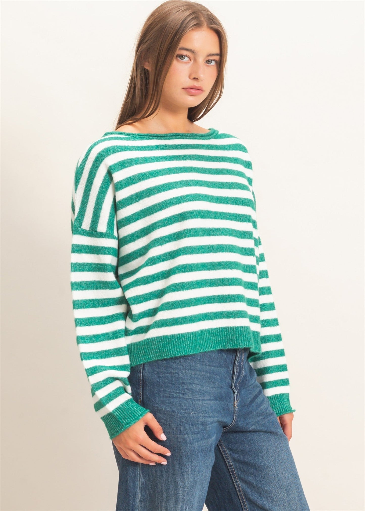 MABRIE SWEATER - EMERALD STRIPED