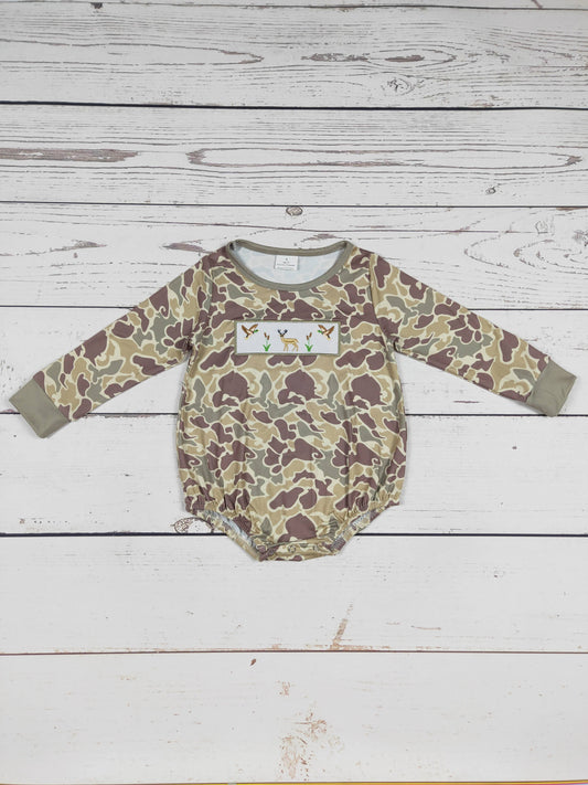 Boy Duck Deer Appliqué Camouflage Romper