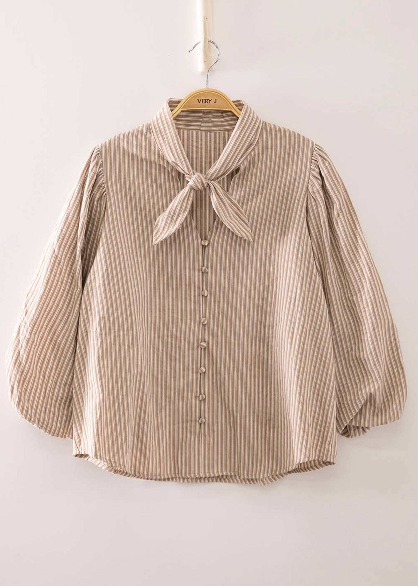 Striped Tie-Neck Puff Sleeve Blouse