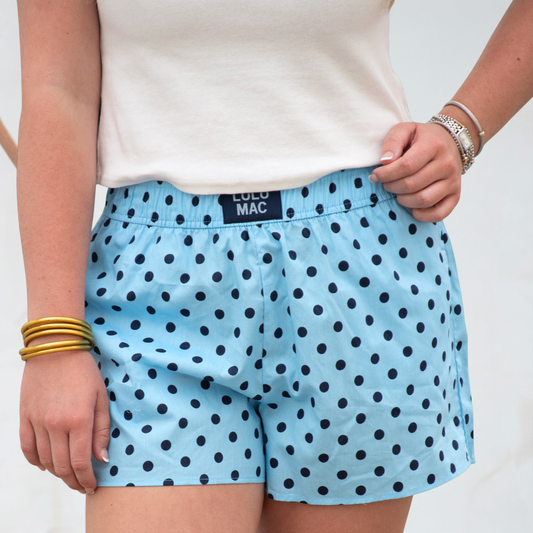 LIGHT BLUE/NAVY POLKA DOT SHORTS