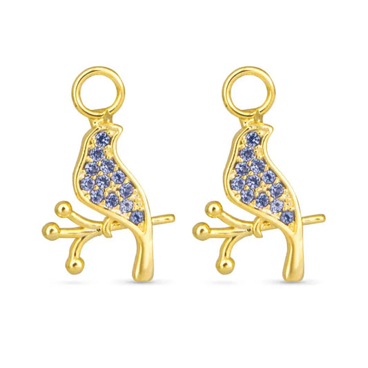 Blue Cz Bird Earring Charm - Gold