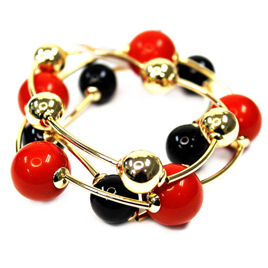 Red and Black with Gold Ball Set of 2 Stretch Bracelets
