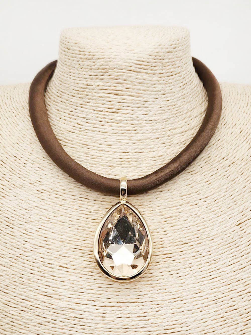 Brown Rubber Texture with 2" Topaz Teardrop 16"-18" Necklace
