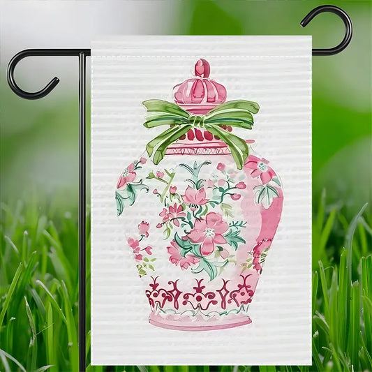 Pink and White Porcelain Vase Garden Flag
