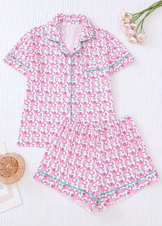 WOMENS PAJAMA SET - PINK MONKEYS