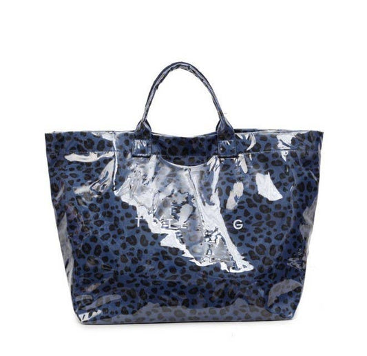 Letter Polka dots Tote Bag Pattern PVC Handbag: LBlue / M