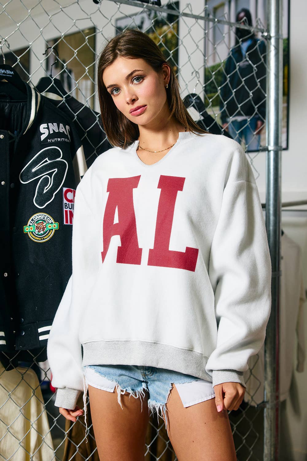 'Alabama/AL' Reversible Oversized V-NECK Pullover