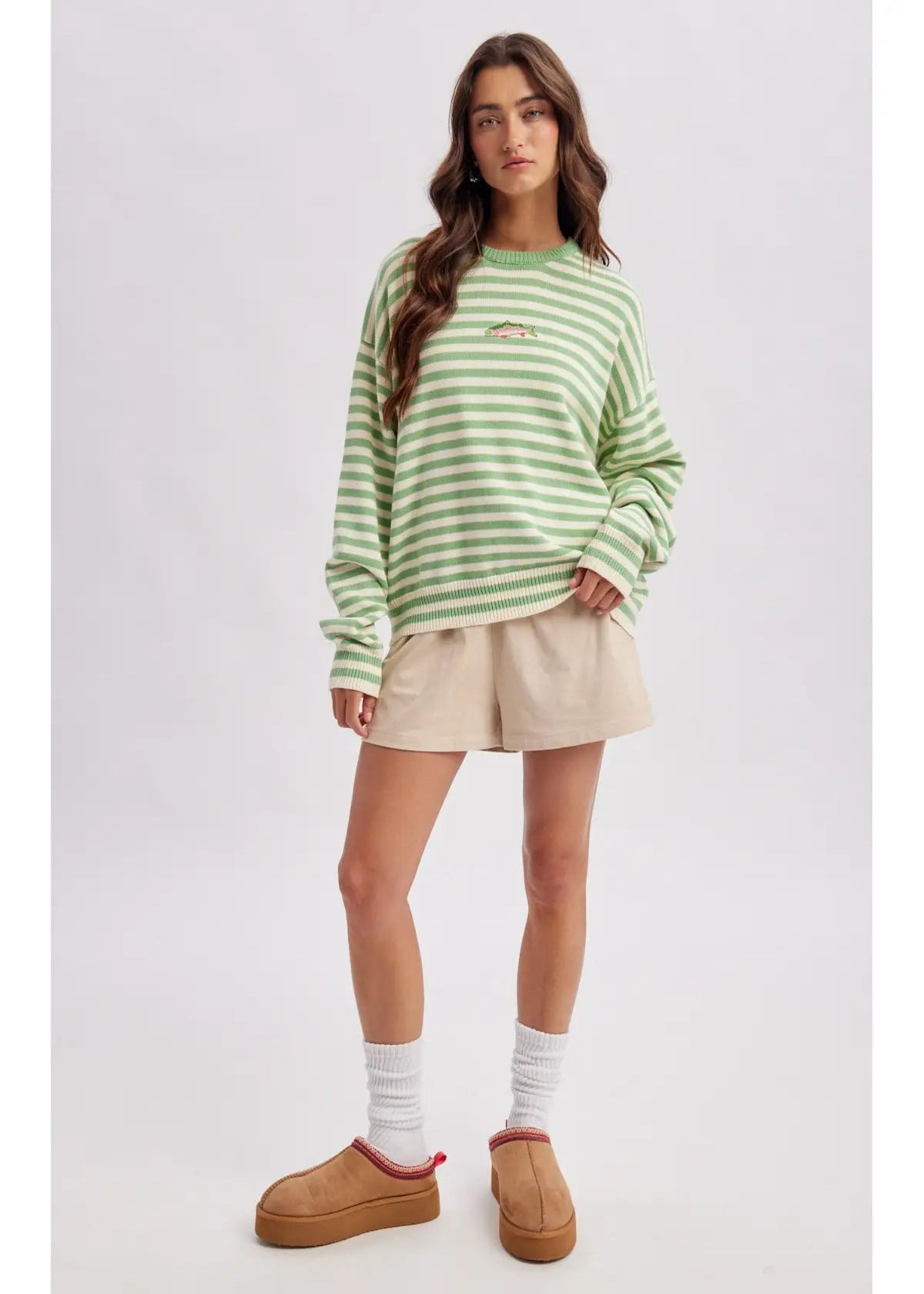 STRIPED FISH SWEATER - PISTACHIO/CREAM