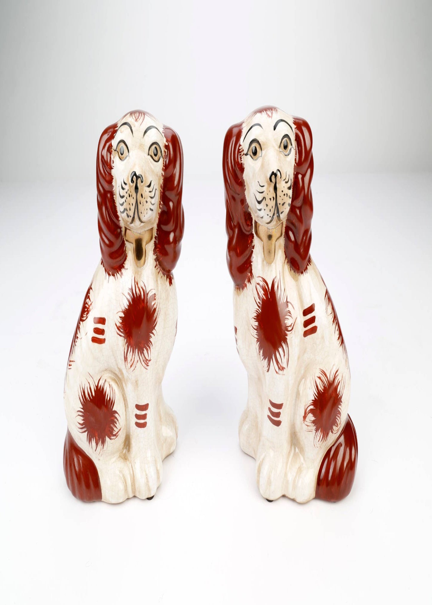 Staffordshire Dog Pair, Brown and White with Brown Finish