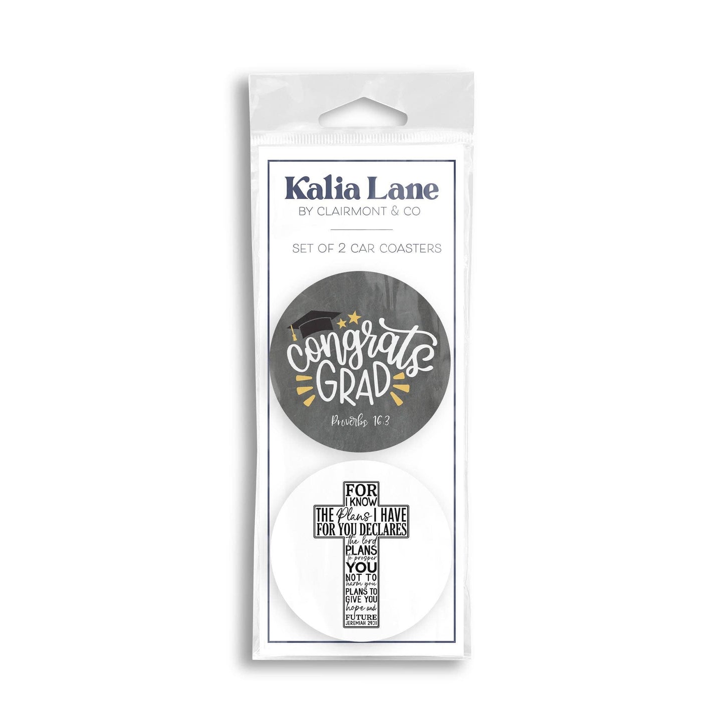 Car Coaster 2-Pack Kalia Lane-Congrats Grad & For I Know The Plans