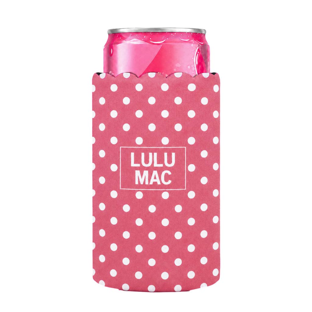 Slim Can Koozie Hot Pink & White Dot