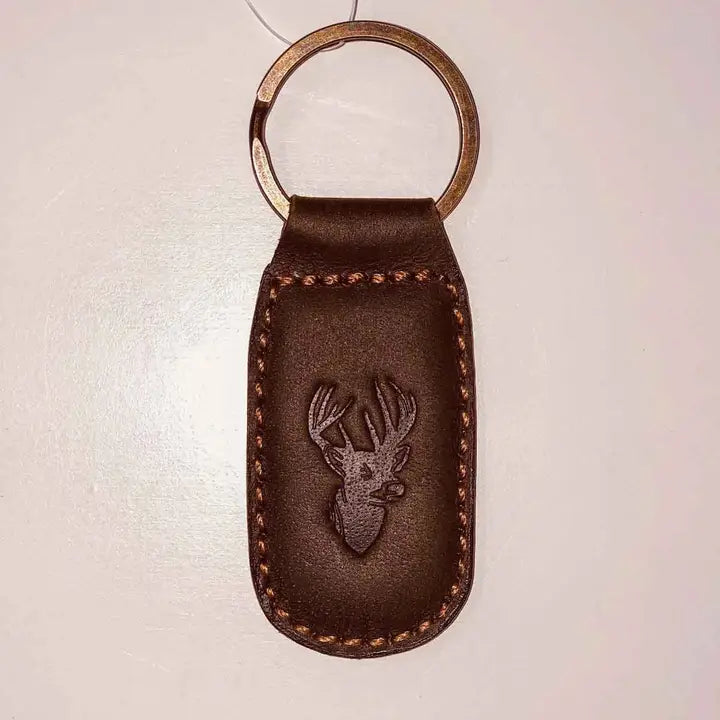 DEER LEATHER EMBOSSED KEYCHAIN DARK BROWN