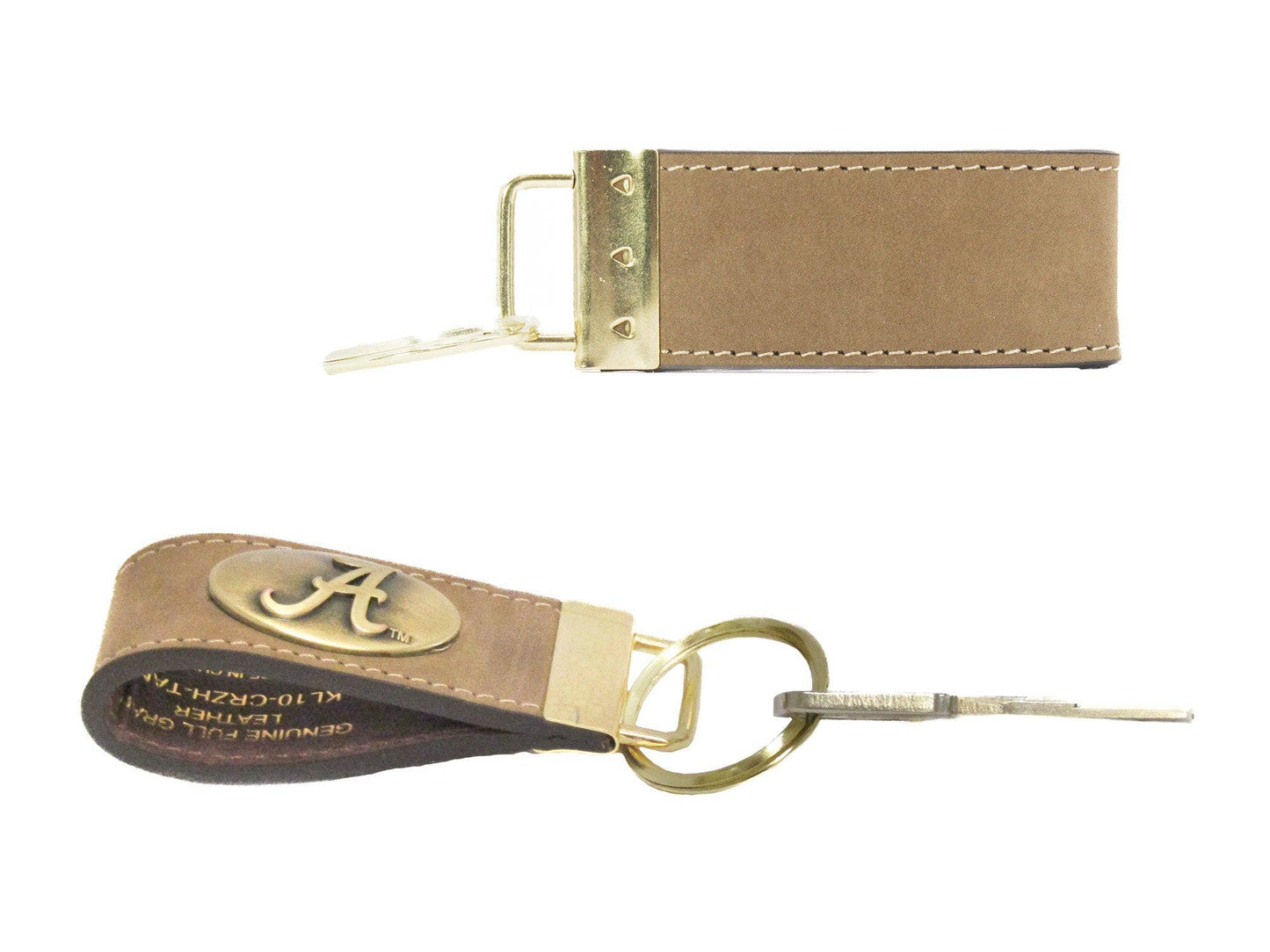 Leather Loop Key Fob. Crazyhorse Full Grain Leather With Antique Brass Logo. American Flag, Shotshell, SC Palmetto, Cotton Boll