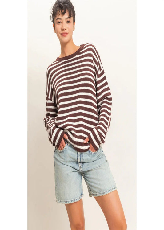 ABBI SWEATER - DARK BROWN STRIPE