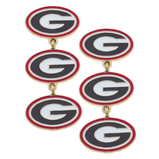Georgia Bulldogs Triple Drop Enamel Earrings in Black/Red